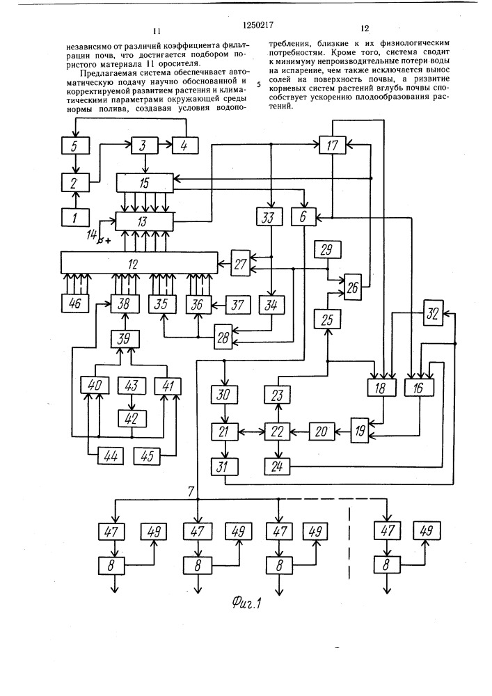 Автоматизированная система полива (патент 1250217)