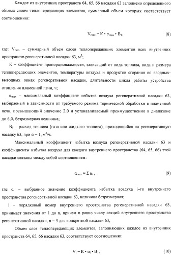 Способ тепловой обработки металла в пламенной печи прямого или косвенного нагрева (варианты), способ сжигания смеси жидкого или газообразного топлива и нагретого воздуха в пламенной печи прямого или косвенного нагрева, устройство отопления (варианты) и регенеративная насадка (варианты) для осуществления способов (патент 2324745)