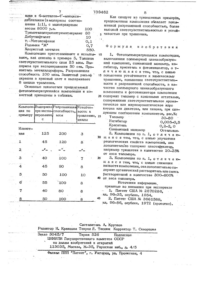 Фотополимеризующаяся композиция (патент 739462)