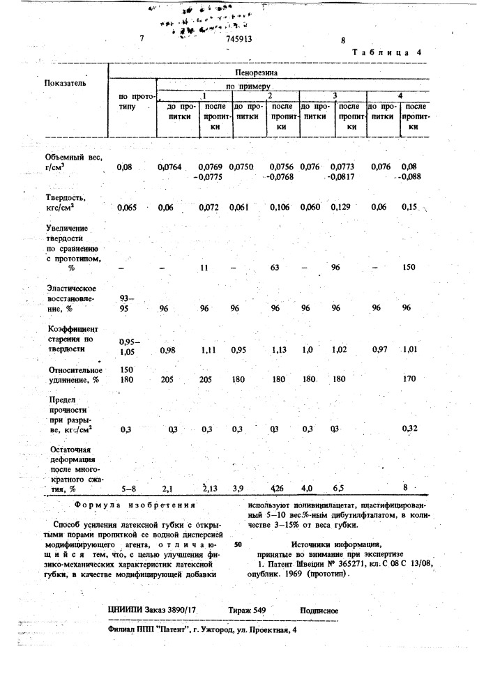 Способ усиления латексной губки (патент 745913)