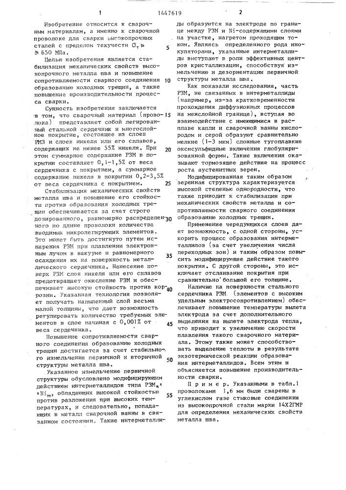 Сварочный материал (патент 1447619)