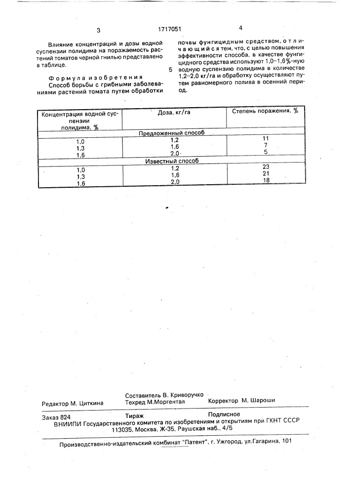 Способ борьбы с грибными заболеваниями растений томата (патент 1717051)