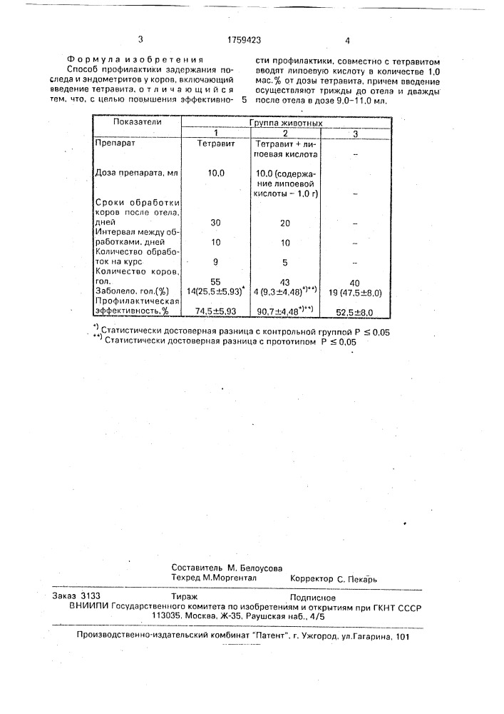 Способ профилактики задержания последа и эндометритов у коров (патент 1759423)