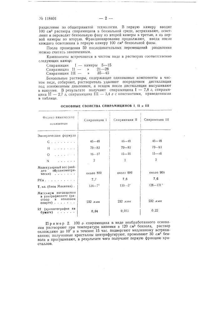 Способ фракционирования антибиотика спирамицина на его составляющие. (патент 118401)