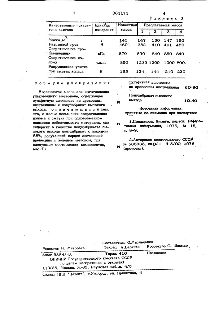 Волокнистая масса дл изготовления упаковочного материала (патент 881171)