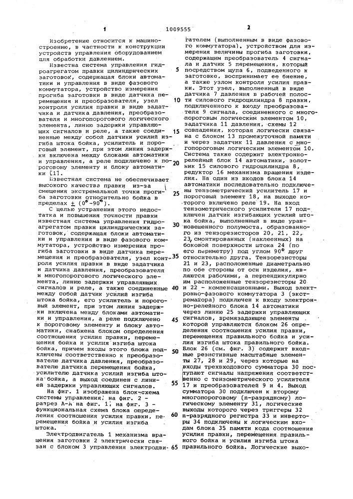 Система управления гидроагрегатом правки цилиндрических заготовок (патент 1009555)