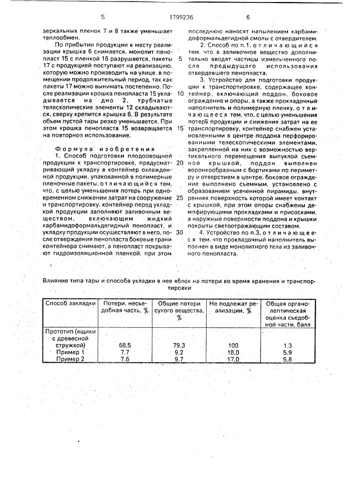 Способ подготовки плодоовощной продукции к транспортировке и устройство для его осуществления (патент 1799236)