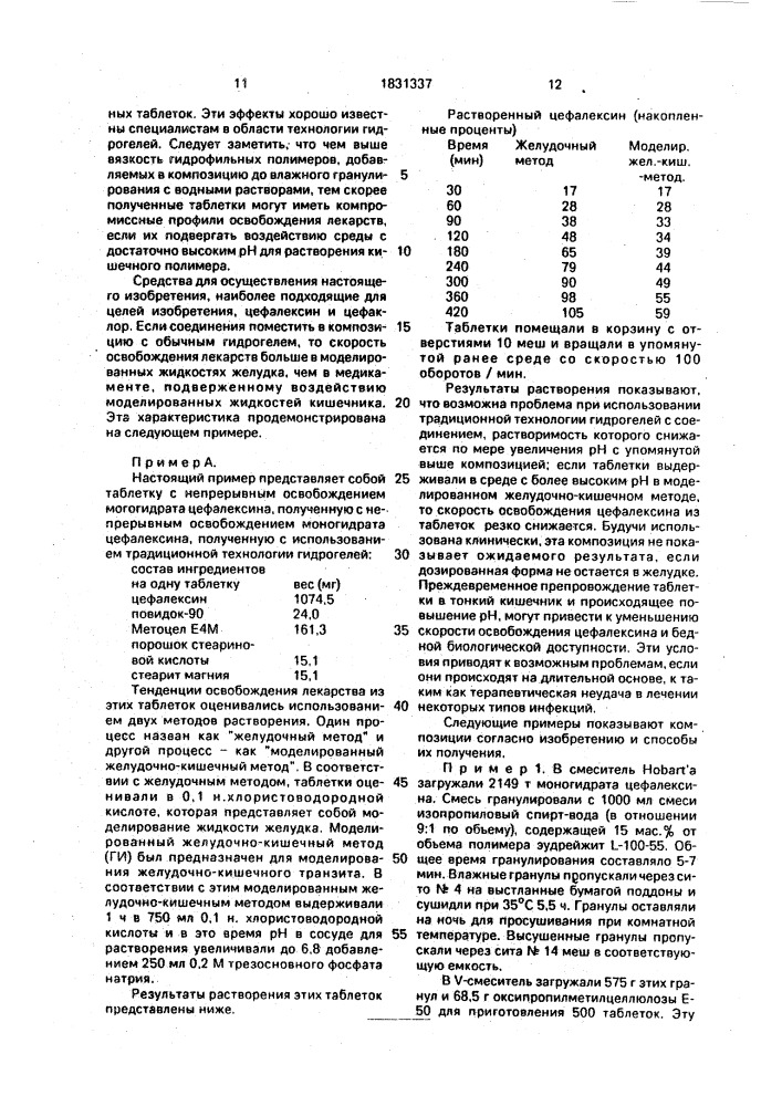 Способ получения таблеток с непрерывным выделением лекарственного средства (патент 1831337)