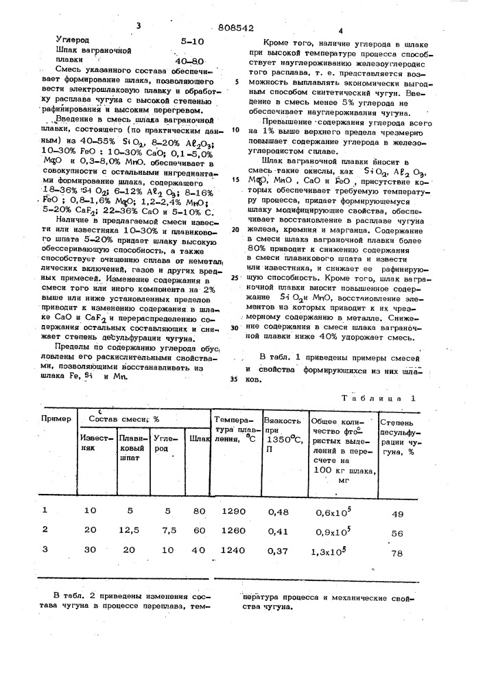 Шлакообразующая смесь (патент 808542)