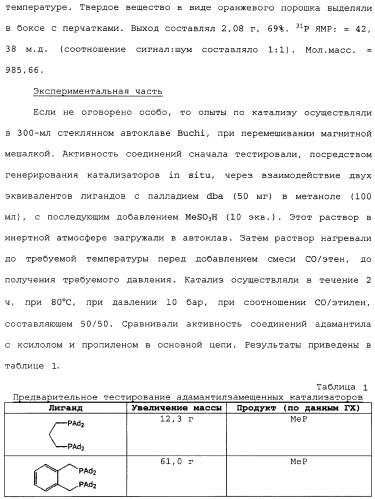 Адамантилсодержащая каталитическая система, способ получения интермедиатов для бидентатных лигандов такой системы и способ карбонилирования этиленовых соединений в ее присутствии (патент 2337754)