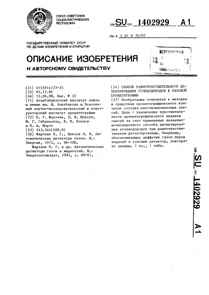 Способ равночувствительного детектирования углеводородов в газовой хроматографии (патент 1402929)