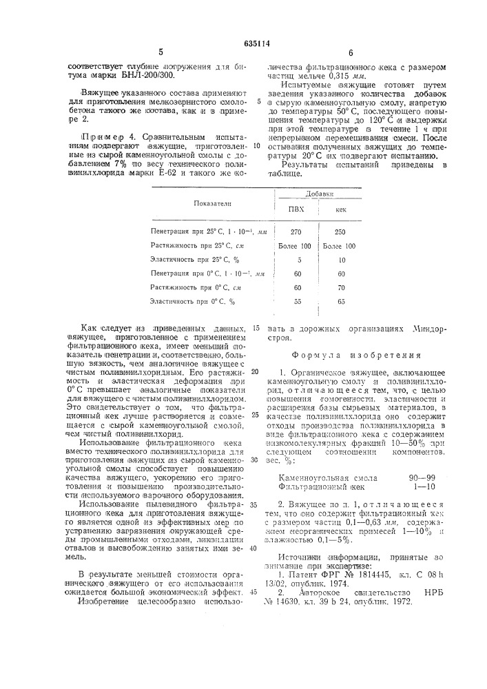 Органическое вяжущее (патент 635114)