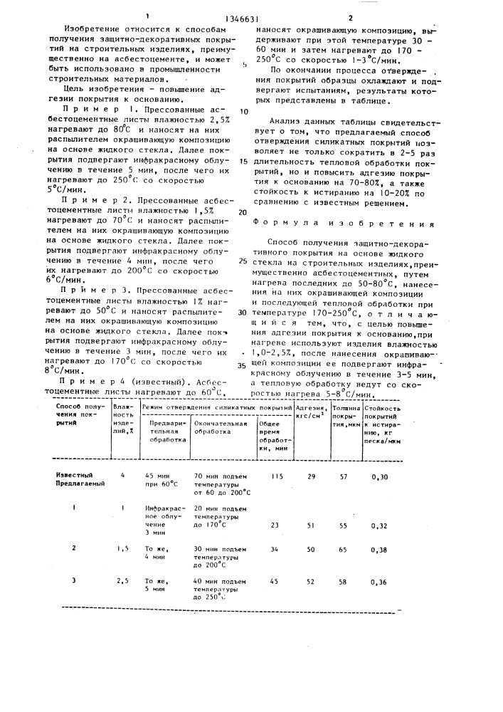 Способ получения защитно-декоративного покрытия на основе жидкого стекла (патент 1346631)