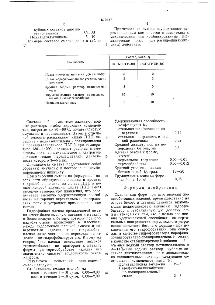 Смазка для форм (патент 670443)