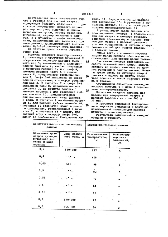 Горелка для дуговой сварки (патент 1011349)