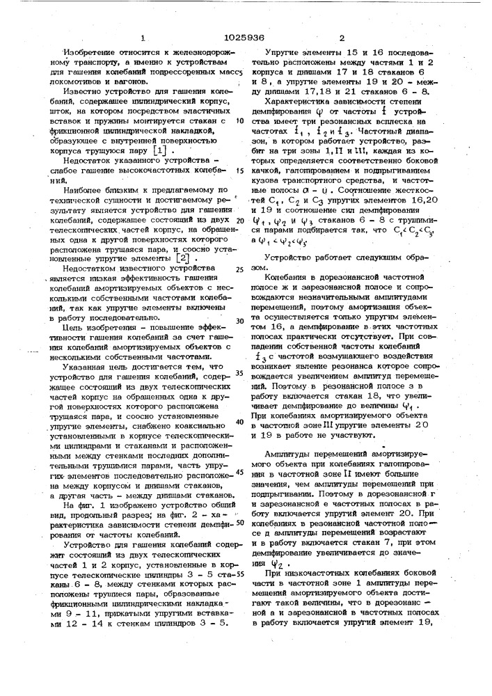 Устройство для гашения колебаний (патент 1025936)