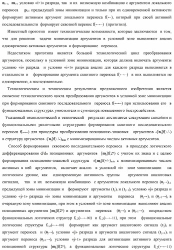 Способ формирования сквозного последовательного переноса в процедуре логического дифференцирования d/dn позиционных аргументов [mj]f(2n) с учетом их знака для формирования позиционно-знаковой структуры &#177;[mj]f(+/-)min с минимизированным числом активных в ней аргументов (варианты) (патент 2420869)