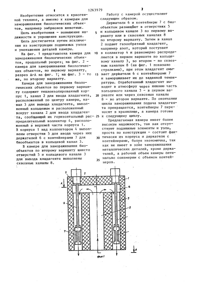 Камера для замораживания биологических объектов (ее варианты) (патент 1263979)