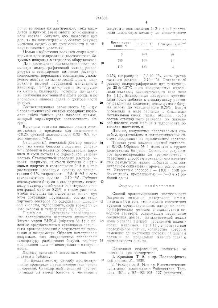 Способ полярографического прогнозирования долговечности битумных вяжущих материалов (патент 744308)