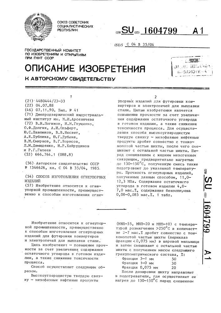 Способ изготовления огнеупорных изделий (патент 1604799)