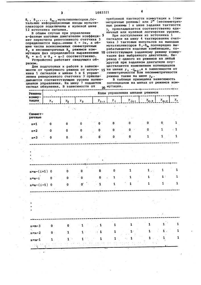 Устройство для многорежимного управления @ -фазным шаговым электродвигателем (патент 1083321)