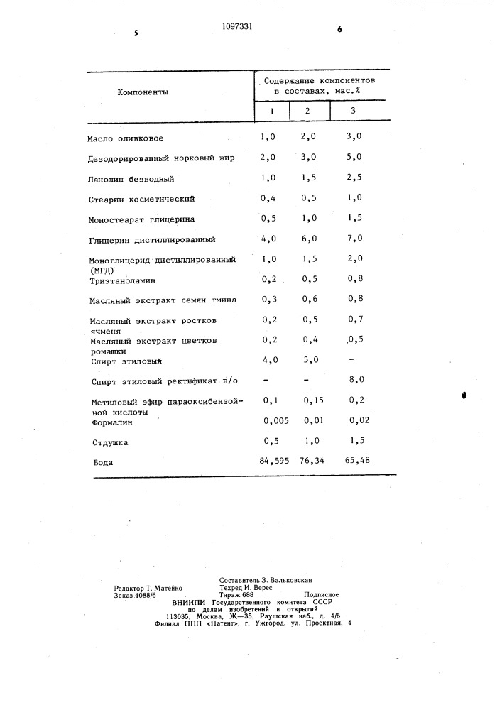 Крем для кожи лица (патент 1097331)