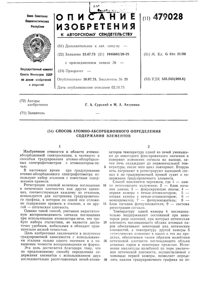 Способ атомно-абсорбционного определения содержания элементов (патент 479028)