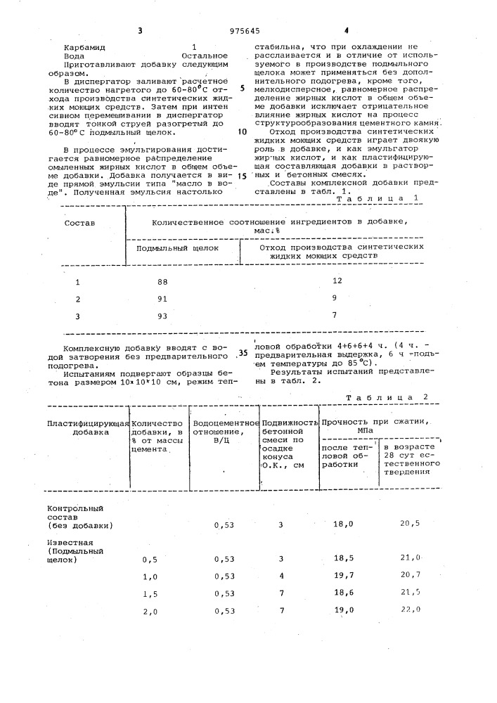 Комплексная добавка (патент 975645)