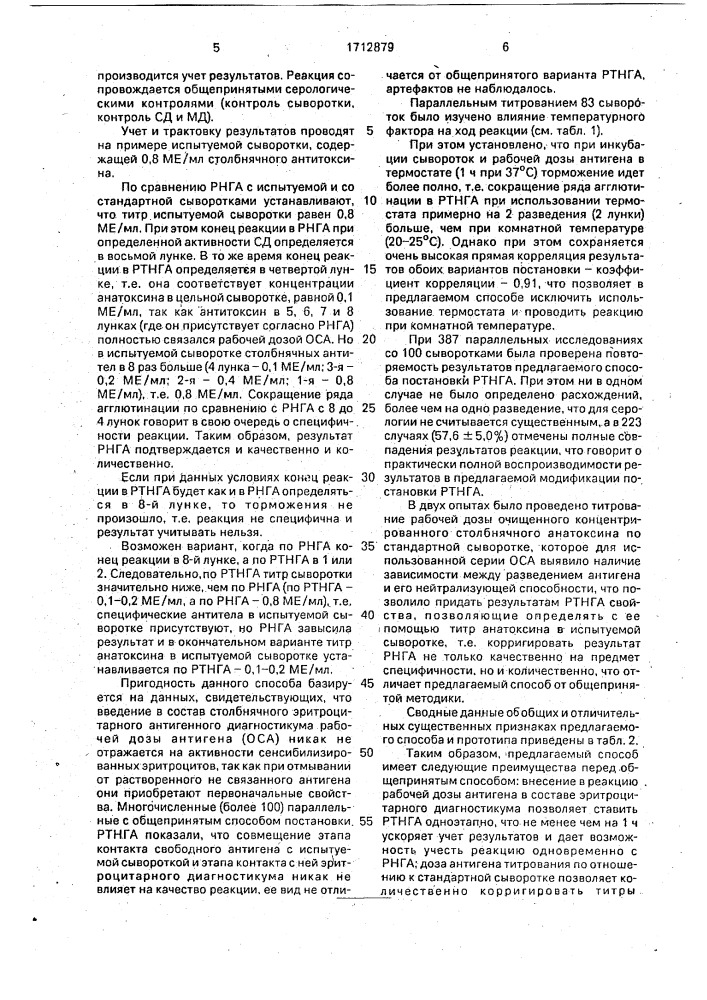 Способ постановки реакции торможения непрямой гемагглютинации (патент 1712879)