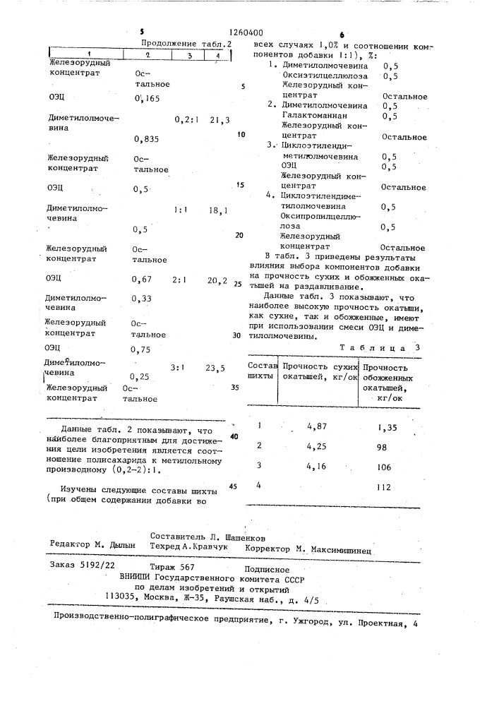 Шихта для производства окатышей (патент 1260400)