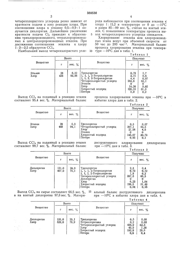 Способ получения четыреххлористого углерода (патент 388530)