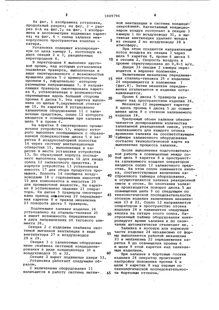 Установка для заливки пенополиуретаном крупногабаритных изделий (патент 1009796)