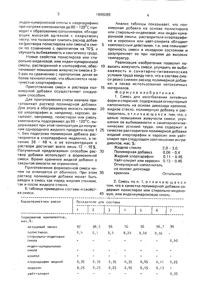 Смесь для изготовления литейных форм и стержней (патент 1696089)