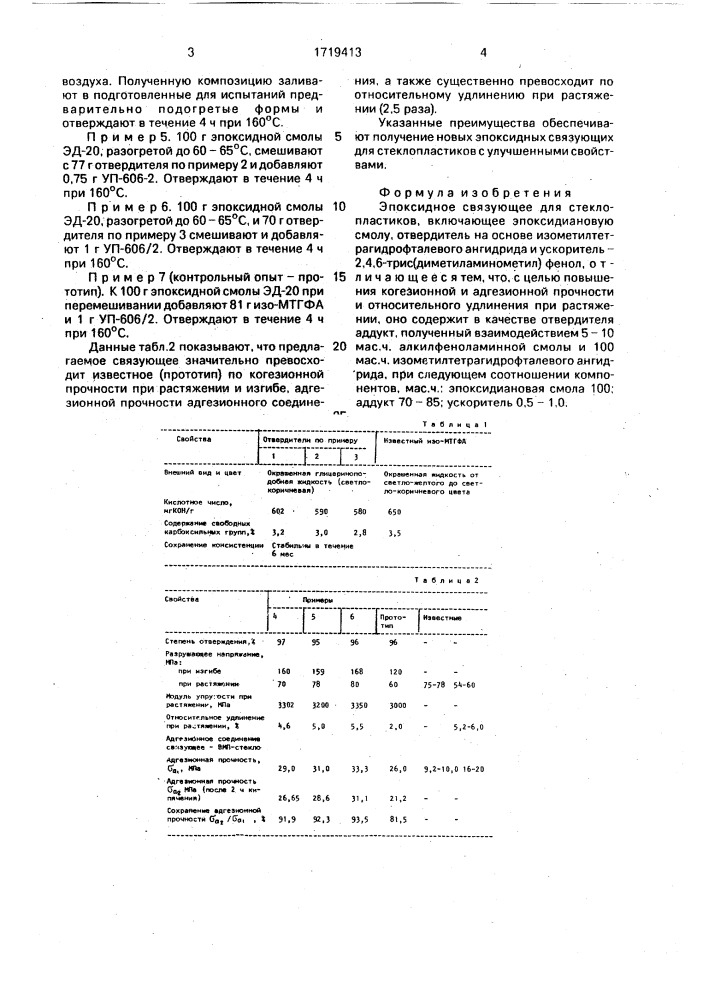 Эпоксидное связующее для стеклопластиков (патент 1719413)