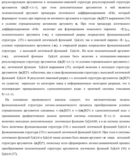 Функциональная структура процедуры преобразования позиционных условно отрицательных аргументов &#171;-&#187;[ni]f(2n) в структуру аргументов &quot;дополнительный код&quot; позиционно-знакового формата с применением арифметических аксиом троичной системы счисления f(+1,0,-1) (варианты) (патент 2429564)