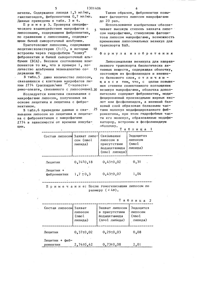 Липосомальная везикула для направленного транспорта биологически активных веществ (патент 1301406)