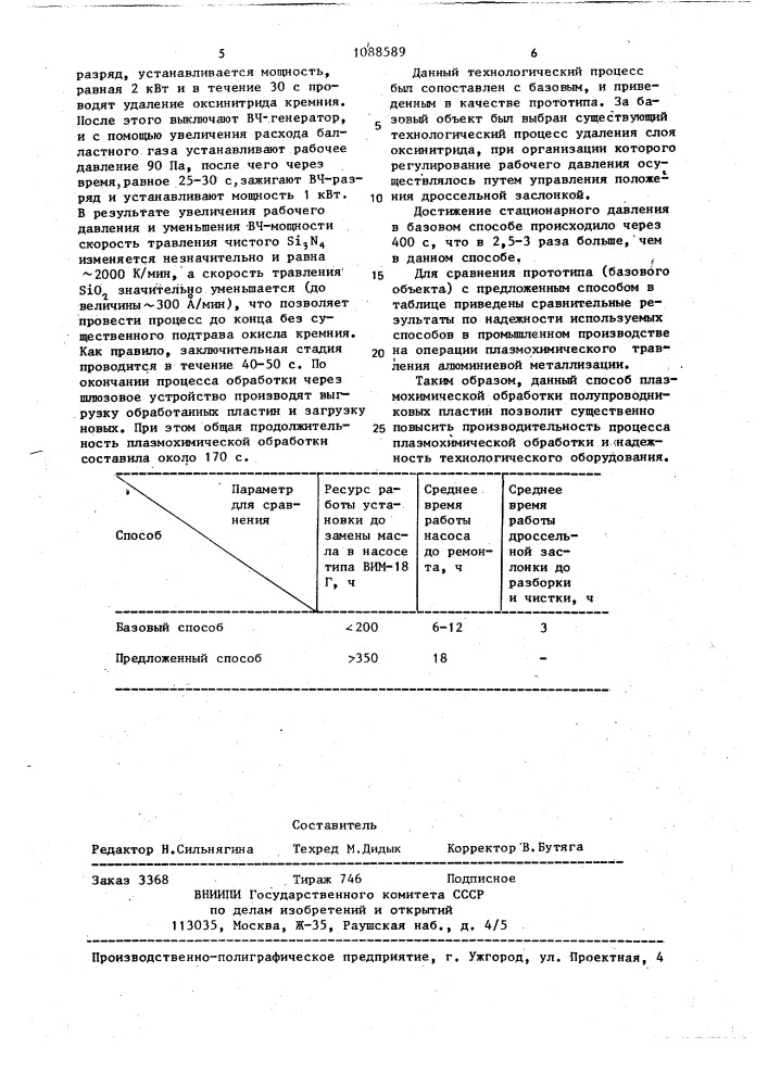 Способ плазмохимической обработки полупроводниковых пластин (патент 1088589)