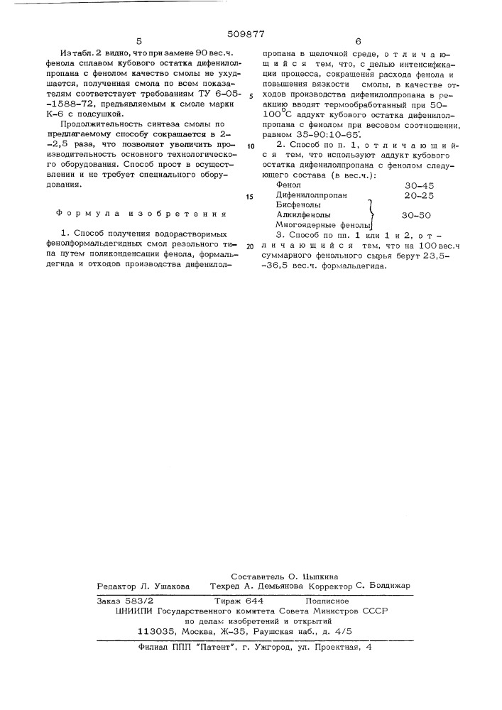 Способ получения водорастворимых фе-нолформальдегидных смол резольноготипа (патент 509877)