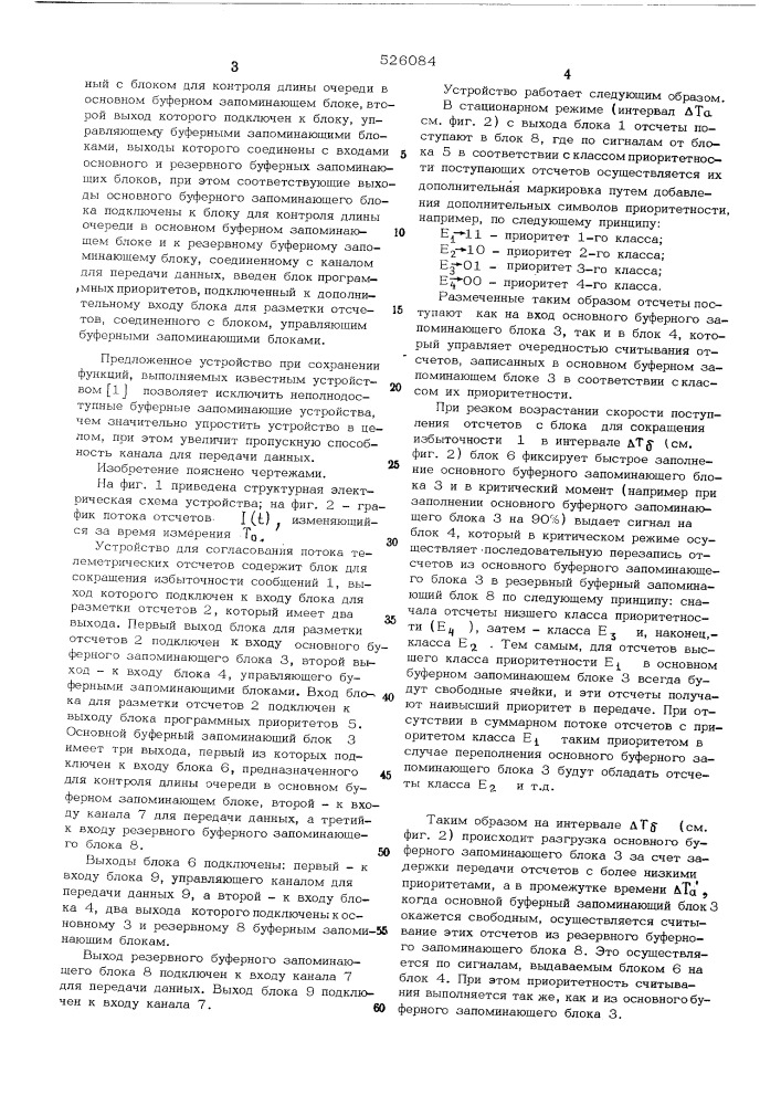 Устройство для согласования потока телеметрических отсчетов (патент 526084)