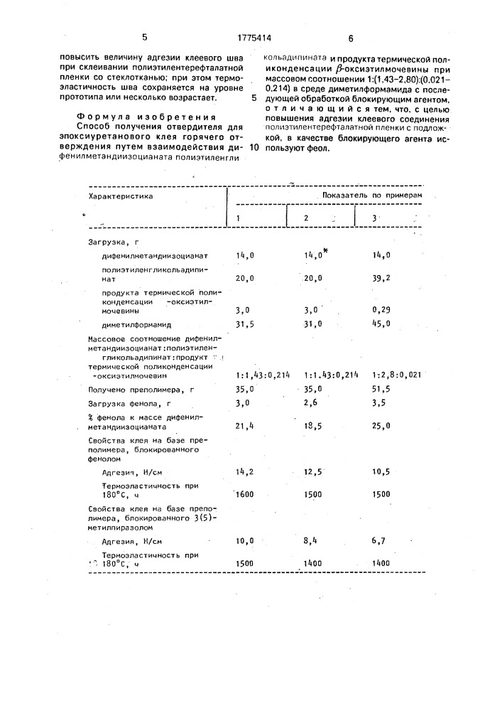 Способ получения отвердителя для эпоксиуретанового клея горячего отверждения (патент 1775414)