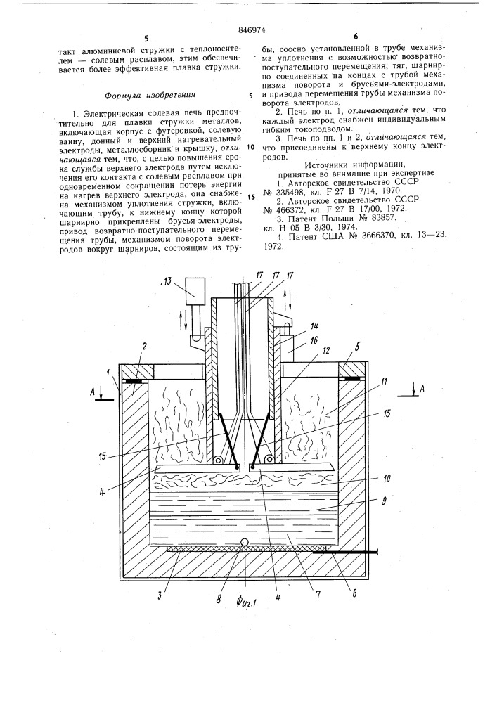 Электрическая солевая печь (патент 846974)