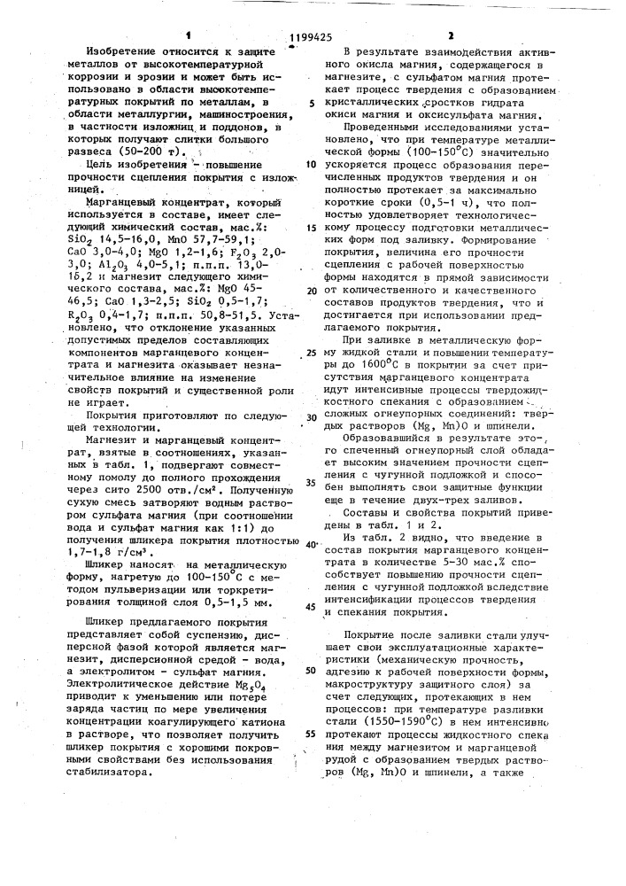 Состав для получения покрытия на изложницах (патент 1199425)