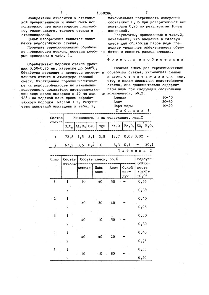 Газовая смесь для термохимической обработки стекла (патент 1368286)