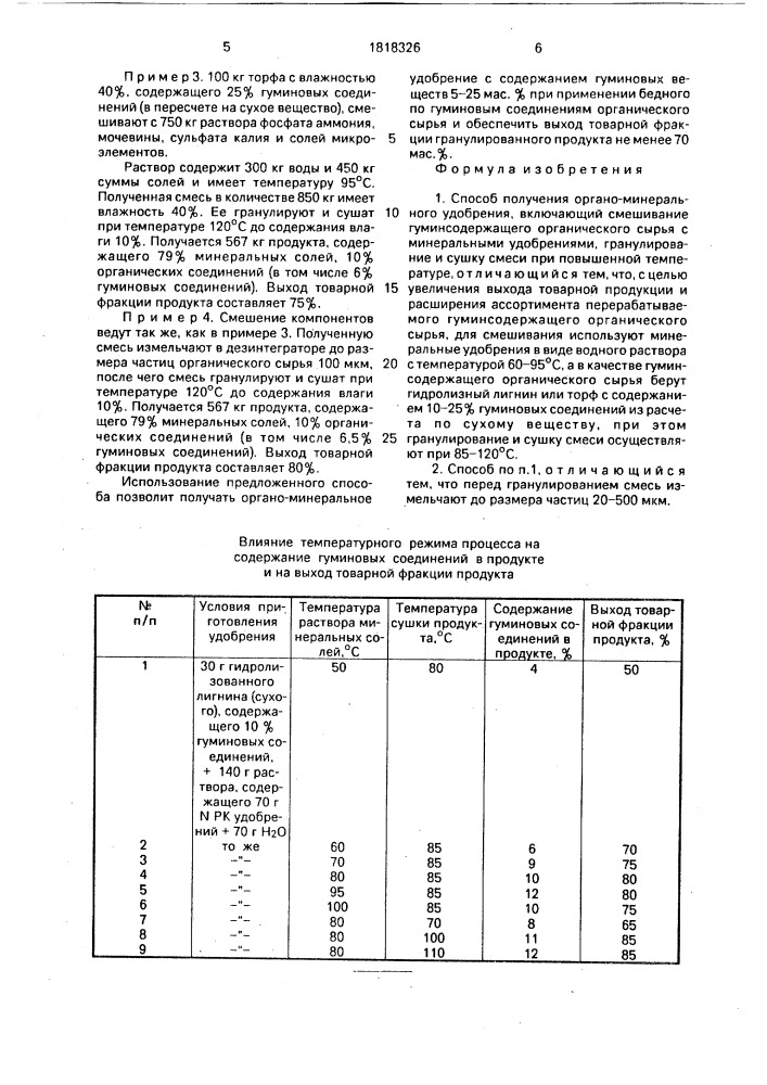 Способ получения органо-минерального удобрения (патент 1818326)