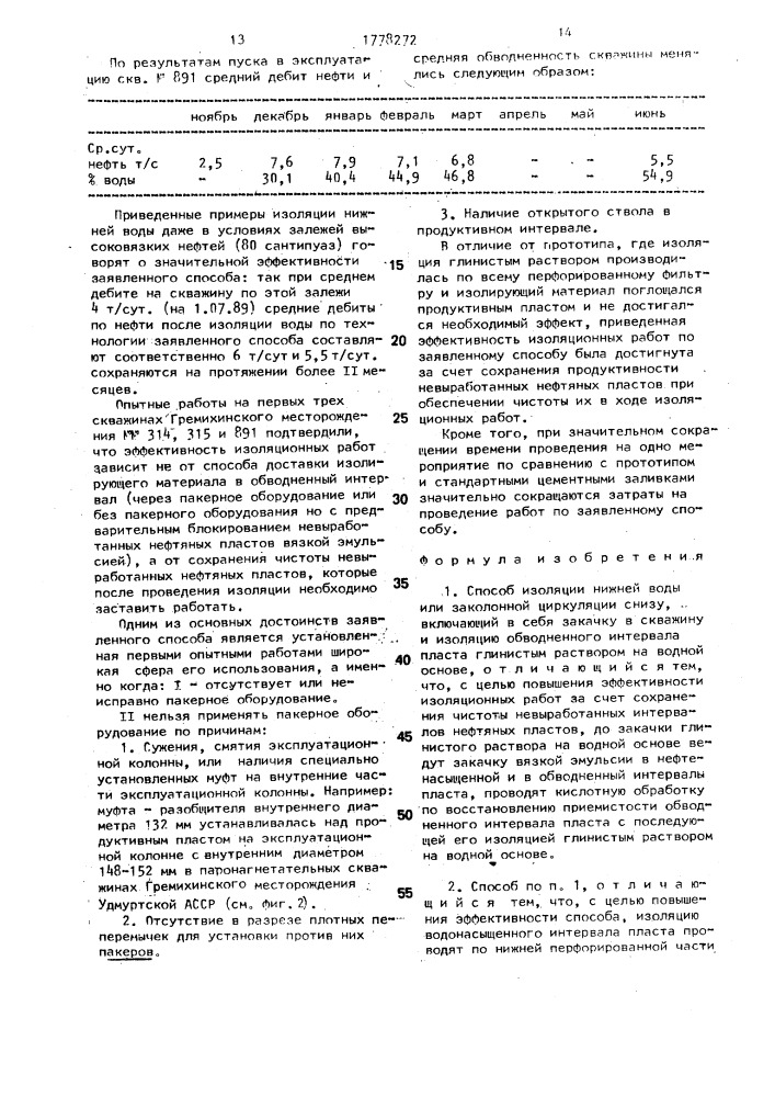 Способ изоляции нижней воды или заколонной циркуляции снизу (патент 1778272)