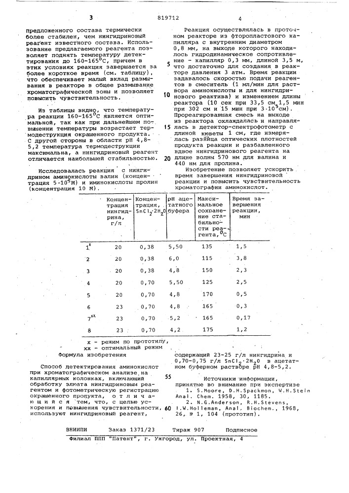 Способ детектирования аминокислотпри хроматографическом анализе (патент 819712)