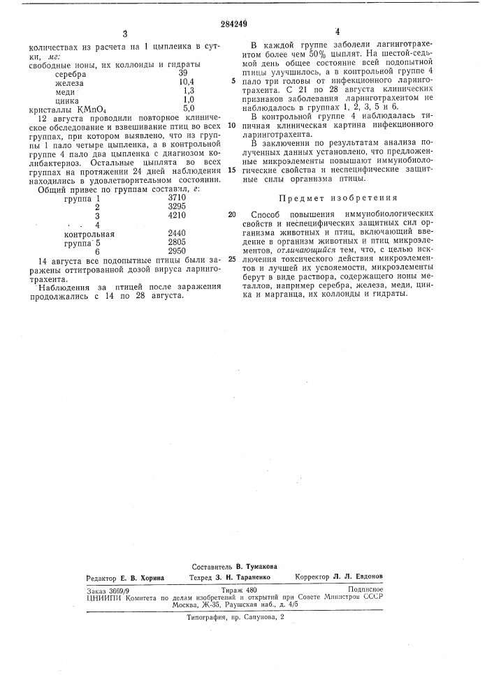 Способ повышения иммунобиологических свойств (патент 284249)