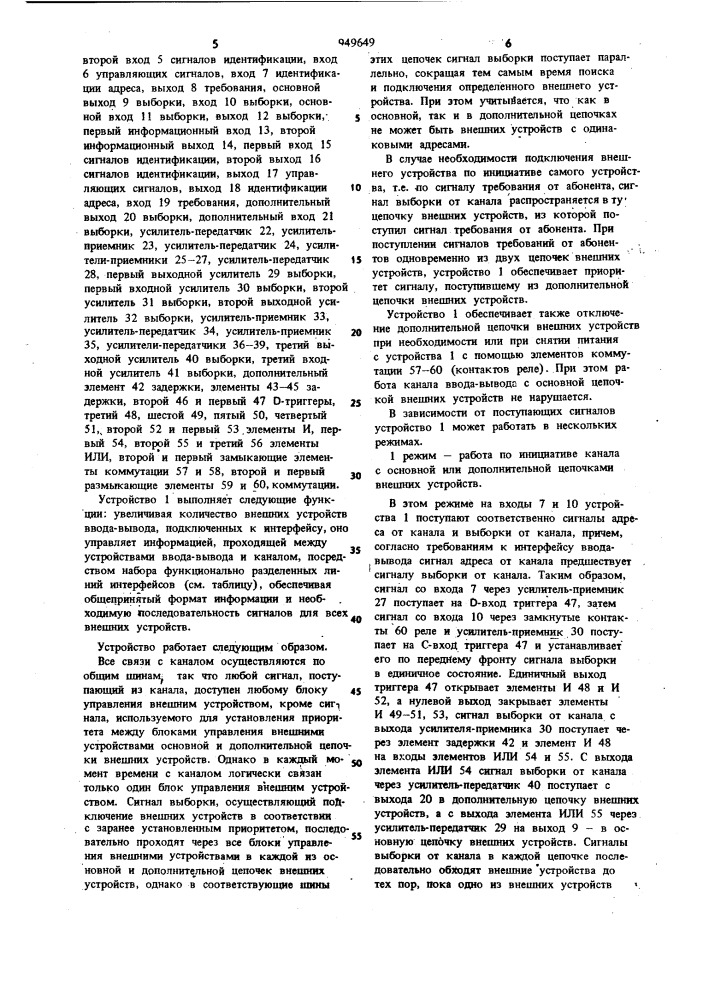 Устройство для ретрансляции сигналов между каналом ввода- вывода и внешними устройствами (патент 949649)
