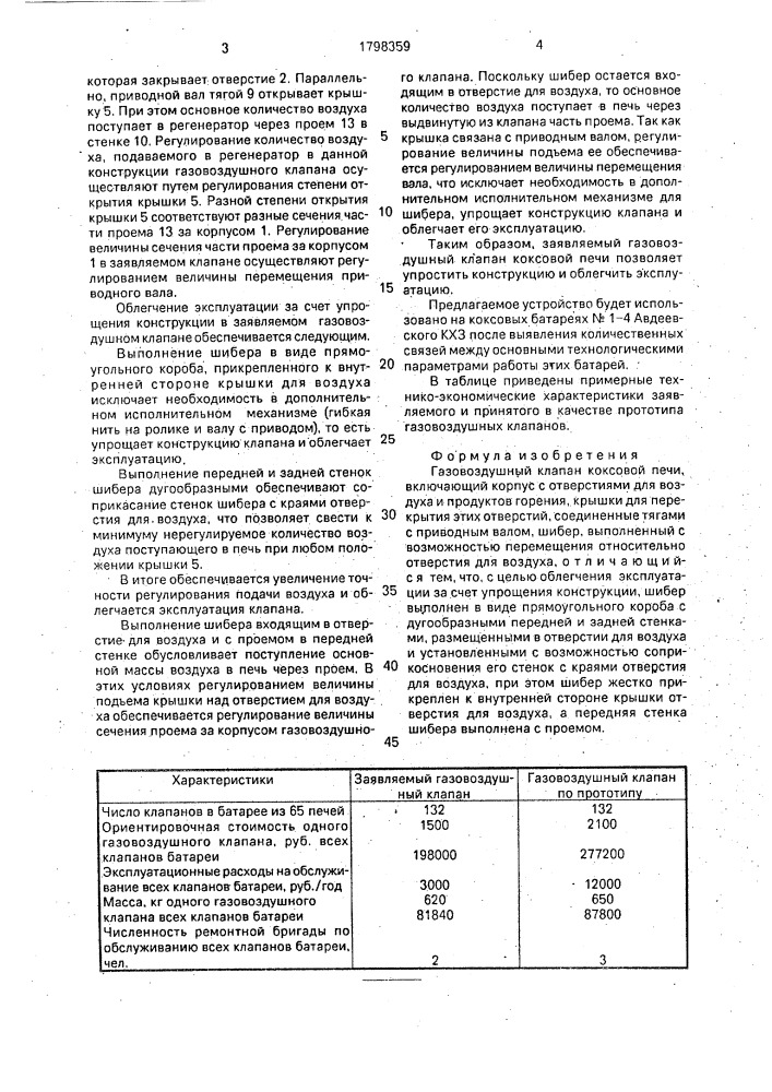 Газовоздушный клапан коксовой печи (патент 1798359)