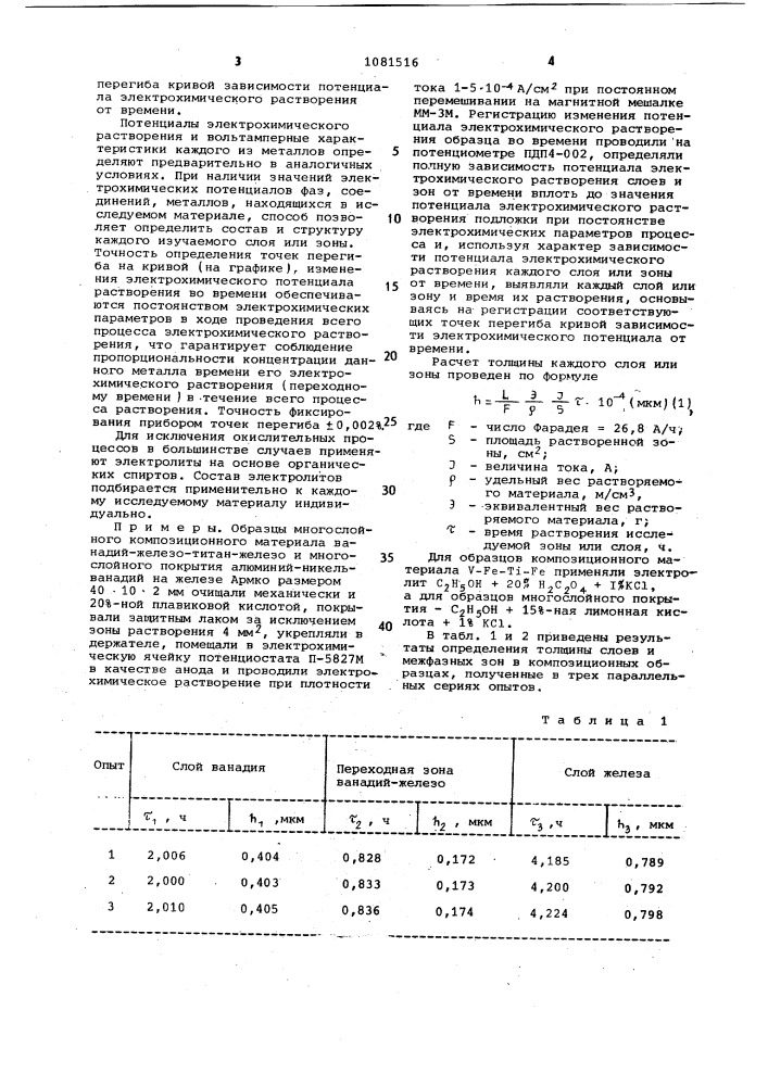 Способ определения толщин слоев и межфазных зон в многослойных покрытиях и композиционных материалах (патент 1081516)